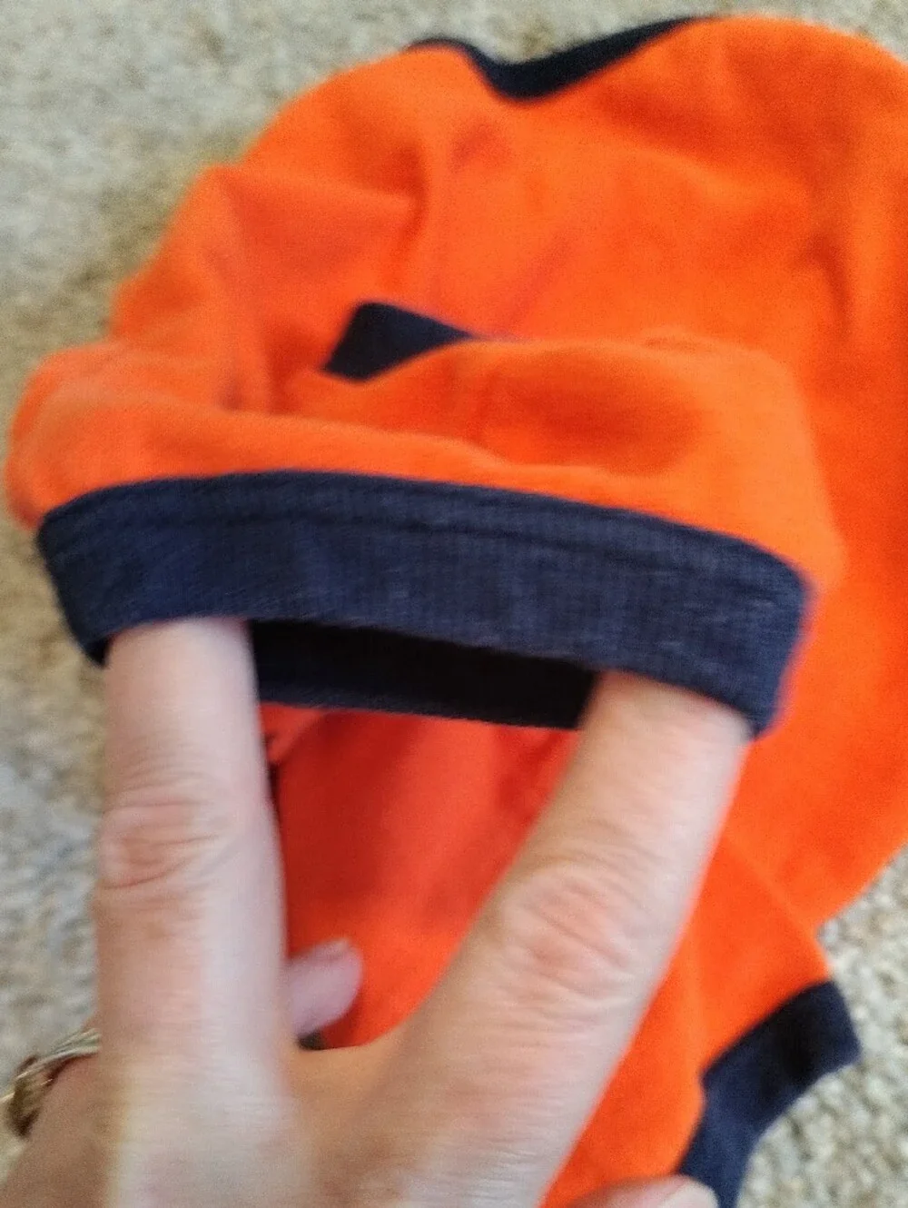 Orange Baby One-Piece Onsie / Bodysuit with Navy Trim 12 Months